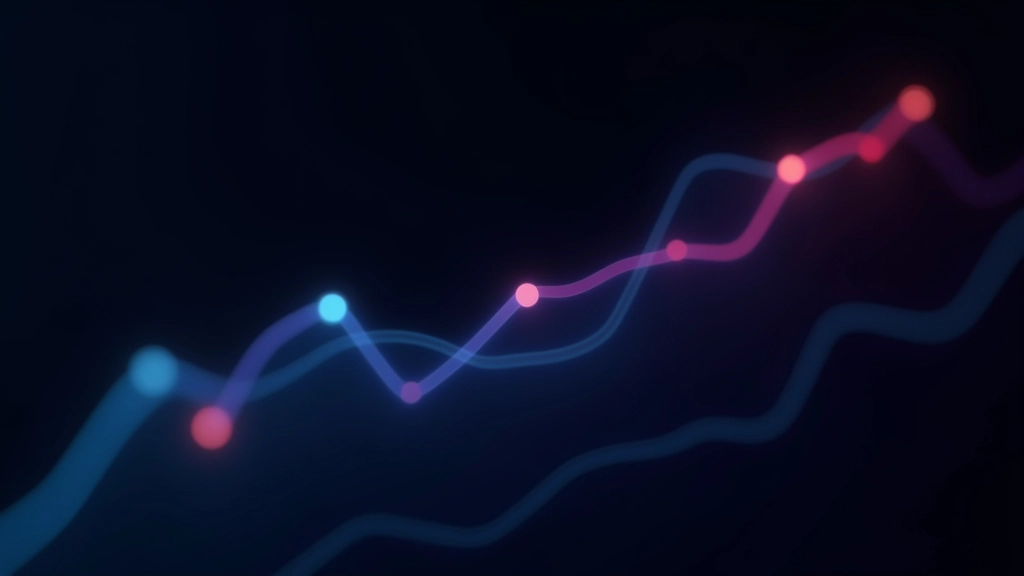 Grafico a linee animato che mostra trend di crescita con curve sinuose e punti dati illuminati